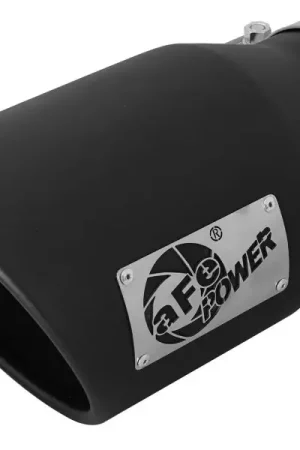 Original aFe MACHForce XP 5in 304 Stainless Steel Exhaust Tip 5 In x 7 Out x 12L in Bolt On Right - Black