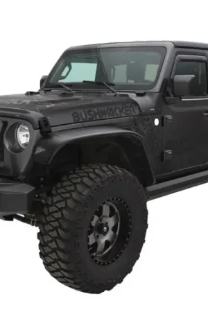 Bushwacker 2018+ Jeep Wrangler (JL) Unlimited Flat Style Flares 4pc - Black Worldwide Shipping