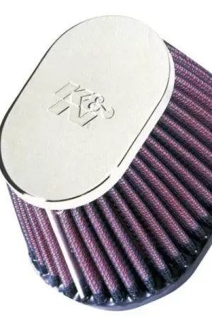 K&N Uni Chrome Oval Tapered Filter 2.125in FlgID x 4inB OL x 3inB OW x 3inT OL x 2inT OW x 2.75in H New Arrival