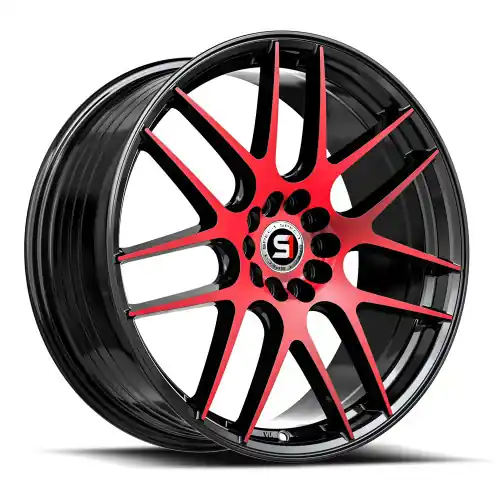 Crafted Spec-1 SP-65 5x112/5x114.3 17x8 +42 Gloss Black & Red Machined