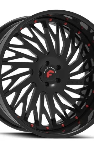 19" Forgiato Wheels Biaforca Satin Black Face with Gloss Black Lip and Red Rivets Forged Rims One Day Deal