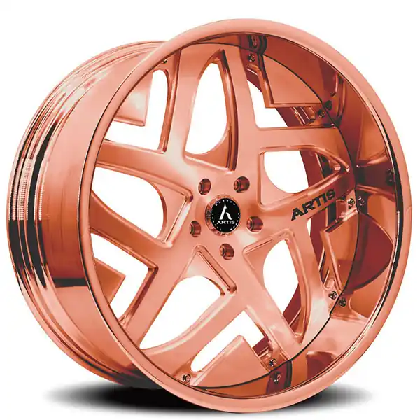 Get Yours 22" Artis Forged Wheels Pueblo Brushed Rose Gold Face with Rose Gold over Chrome Lip Rims