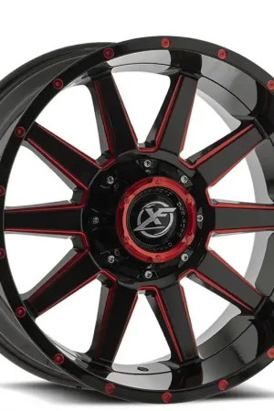 18" XF Off-Road Wheels XF-219 Gloss Black with Red Milled Rims Best Seller