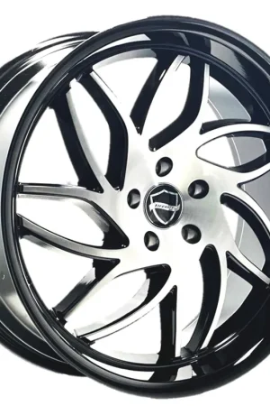 24" Elegance Wheels Magic Gloss Black with Silver Brushed Face and Gloss Black Lip Rims New Release