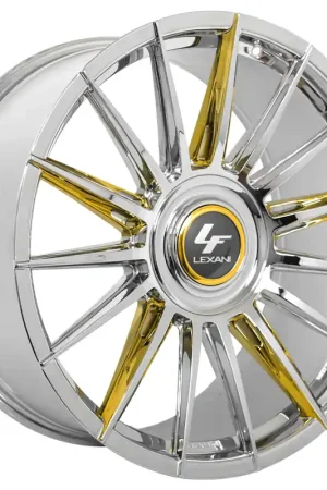 22" Lexani Wheels Lotus-XL Custom Gold over Chrome Accents Rims Authentic