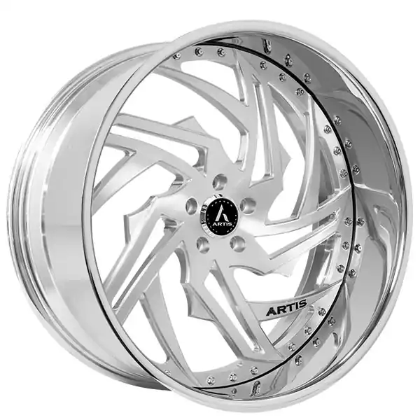 Cheap 24" Artis Forged Wheels Skeletor Brushed Silver Face with Chrome Lip Rims