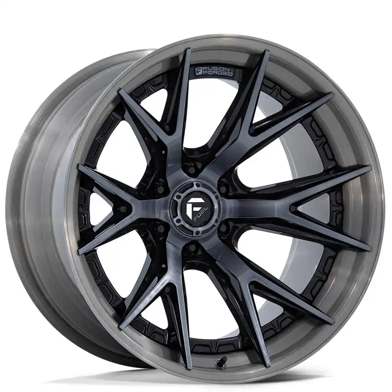 18" Fuel Wheels FC402 Catalyst Gloss Black with Brushed Dark Tinted Clear Face and Lip Off-Road Fusion Forged Rims Certified