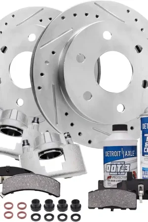 Clearance 8pc Front Drilled Slotted Rotors Calipers Ceramic Brake Pads Kit