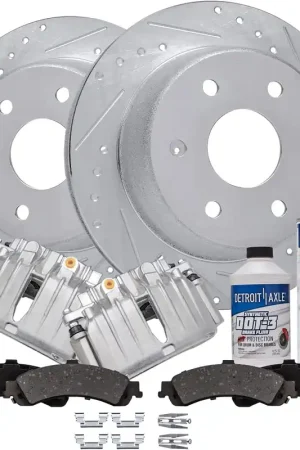 8pc Rear Drilled Slotted Rotors Calipers Ceramic Brake Pads Kit Modern