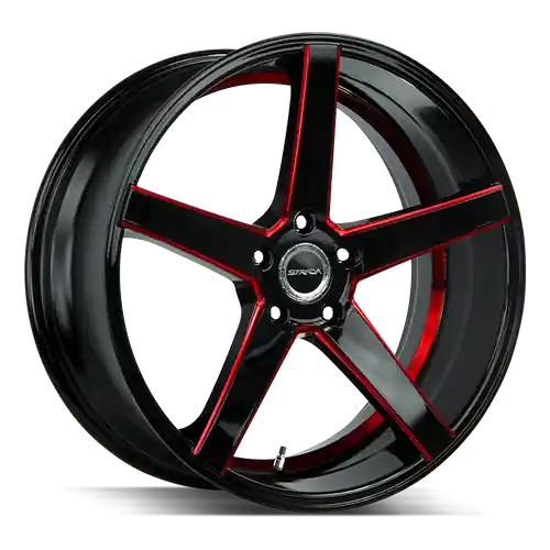 Strada Perfetto 5x108 18x8 +40 Gloss Black Candy Red Milled Low Price