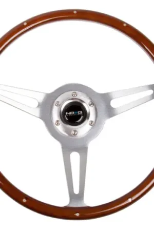 NRG Classic Wood Grain Steering Wheel (365mm) Wood w/Metal Inserts & Brushed Alum. 3-Spoke Center Authentic
