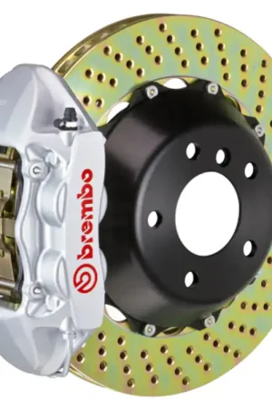 Discount Brembo 11-18 Cayenne Turbo Rear GT BBK 4 Piston Cast 380x28 2pc Rotor Drilled-Silver