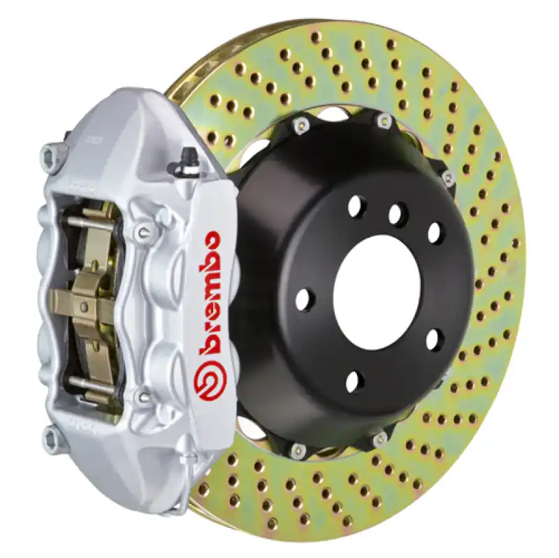 Discount Brembo 11-18 Cayenne Turbo Rear GT BBK 4 Piston Cast 380x28 2pc Rotor Drilled-Silver