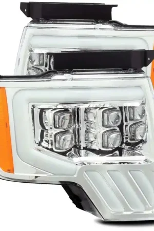 AlphaRex 09-14 Ford F-150 NOVA LED Projector Headlights Plank Style Chrome w/Activ Light/Seq Signal Certified