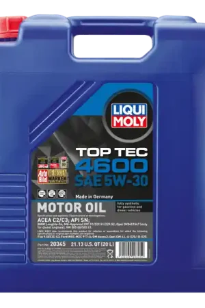 LIQUI MOLY 20L Top Tec 4600 Motor Oil SAE 5W30 Today Only