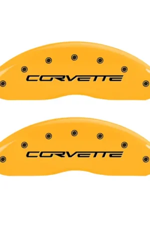 Professional Grade MGP 4 Caliper Covers Engraved Front & Rear C6/Corvette Yellow finish black ch