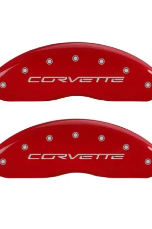 Hot Picks MGP 4 Caliper Covers Engraved Front & Rear C6/Corvette Red finish silver ch