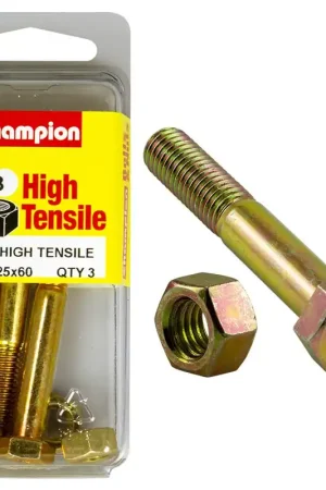 Champion Pack of 3 (3x Zinc Plated Hex Bolts, 3x Nuts) M8 x 60mm High Tensile Grade 8.8 - BM60 Top Pick
