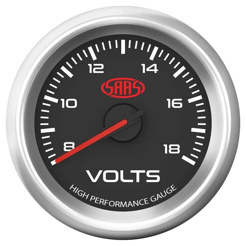 SAAS Volt Gauge 8v-18v 52mm Muscle Series 3 Black 12V - SG32250 Crafted