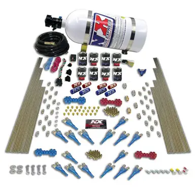 Genuine Nitrous Express Shark Dual Stage/Alc 16 Nozzles 8 Solenoids Nitrous Kit (200-1200HP) w/15lb Bottle - 90085-15