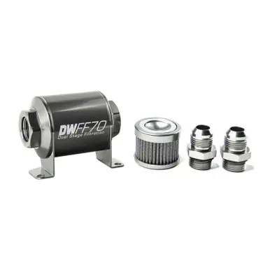 Place Order DeatschWerks Stainless Steel 10AN 100 Micron Universal Inline Fuel Filter Housing Kit (70mm) - 8-03-070-100K-10