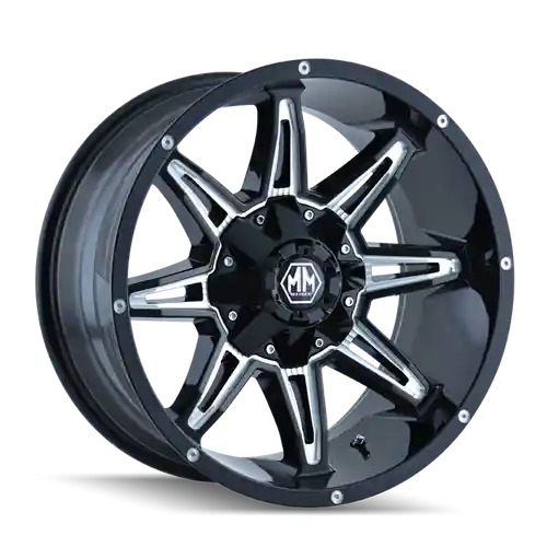 Hot Picks Mayhem 8090 Rampage 18x9 / 6x135 BP / 18mm Offset / 106mm Hub Black w/ Milled Spokes Wheel