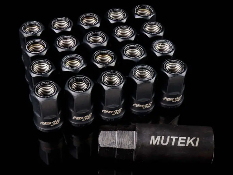 Hot Deal Wheel Mate Muteki HR38 Open End Lug Nuts 12x1.50 Black / Black Ring | Graveyard Performance