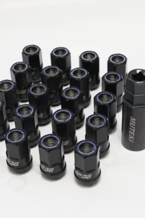Hassle-Free Returns Wheel Mate Muteki HR38 Open End Lug Nuts 12x1.50 Titanium Chrome / Blue Ring | Graveyard Performance