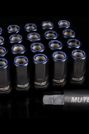 Certified Wheel Mate Muteki HR50 Open End Lug Nuts - Black w/ Blue Ring 14x1.50 | Graveyard Performance