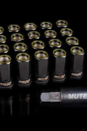 Luxury Wheel Mate Muteki HR50 Open End Lug Nuts - Black w/ Yellow Ring 14x1.50 | Graveyard Performance