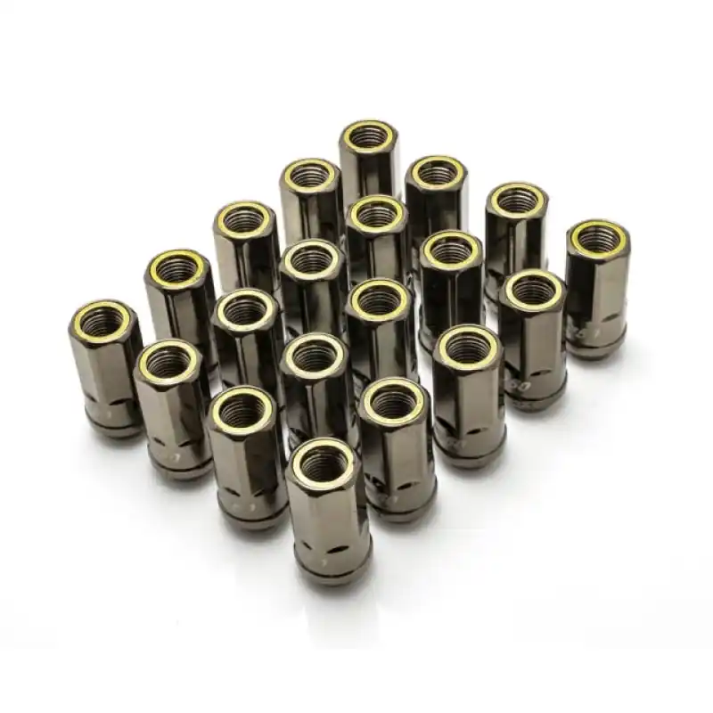 Genuine Wheel Mate Muteki HR50 Open End Lug Nuts - Titanium Chrome w/ Yellow Ring 14x1.50 | Graveyard Performance