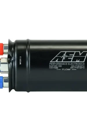 AEM 400LPH High Pressure Inline Fuel Pump - M18x1.5 Female Inlet to M12x1.5 Male Outlet | Graveyard Performance Bargain