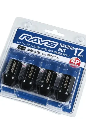 Authentic Rays 17 Hex Racing Nut L35 (Medium Type) 12x1.25 - Black (4 Pieces) | Graveyard Performance
