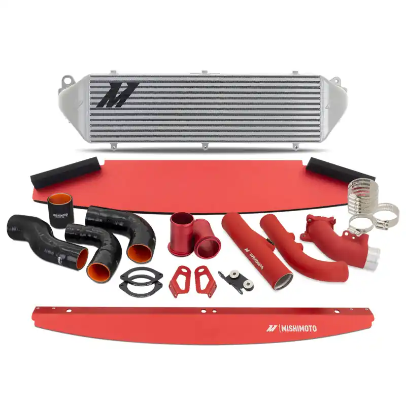 Mishimoto 2023+ Toyota GR Corolla Intercooler & Pipe Kit - Silver Cooler - Red Pipes | Graveyard Performance Sale