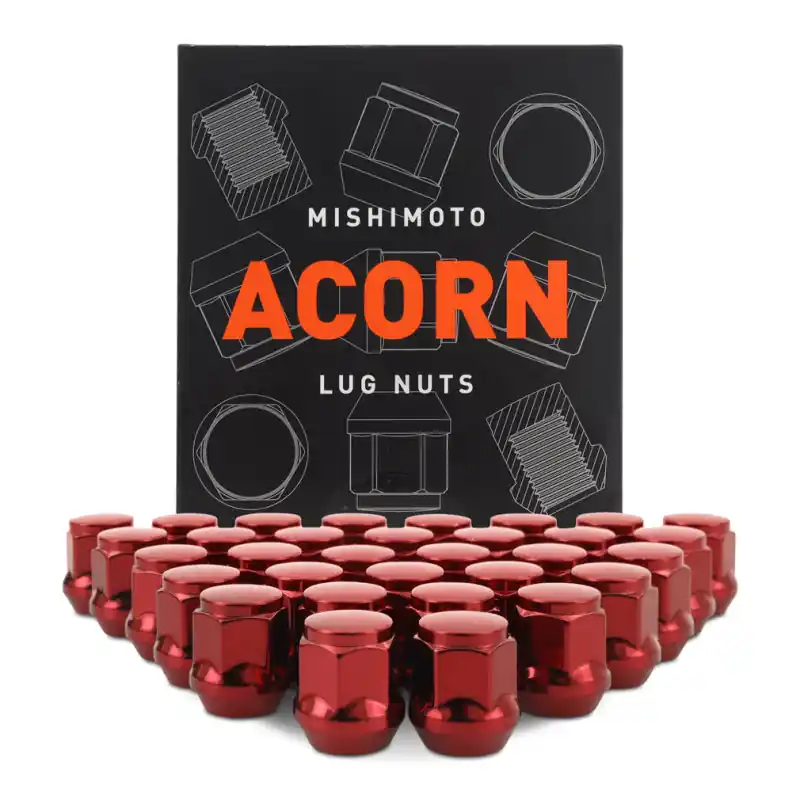 Mishimoto Steel Acorn Lug Nuts M14 x 1.5 - 32pc Set - Red Genuine