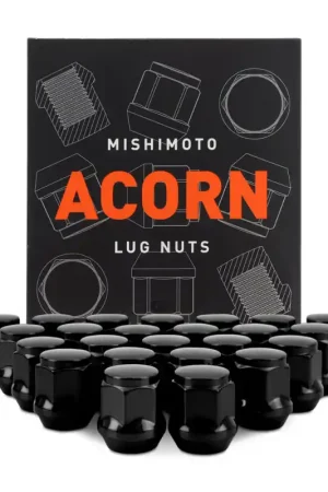 Professional Grade Mishimoto Steel Acorn Lug Nuts M14 x 1.5 - 24pc Set - Black