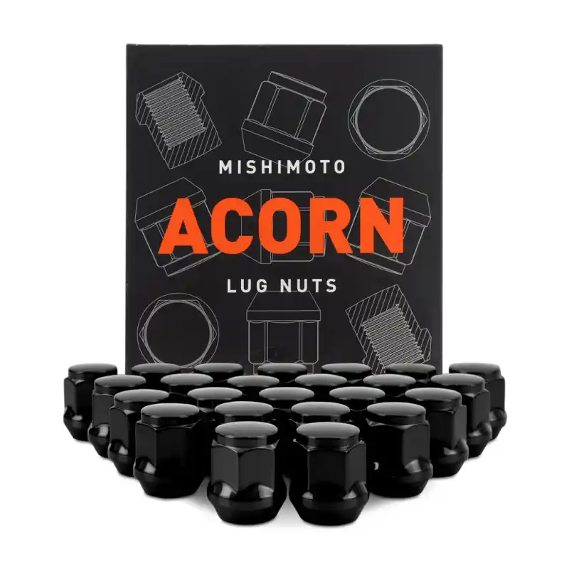 Professional Grade Mishimoto Steel Acorn Lug Nuts M14 x 1.5 - 24pc Set - Black