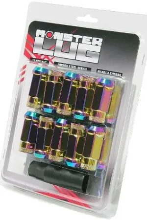 Warranty Included Wheel Mate Monster Locking Lug Nut Set of 4 - Chrome Neon 14x1.50