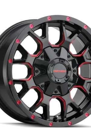 Mayhem Warrior 8015 Gloss Black Milled Prism Red 20x9 5x127/5x139.7 0mm 87mm Warranty Included